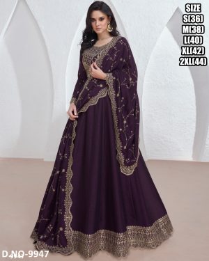 Women's Stylish Ankle Length Heavy Embroidery Silk Anarkali Gown With Dupatta Set