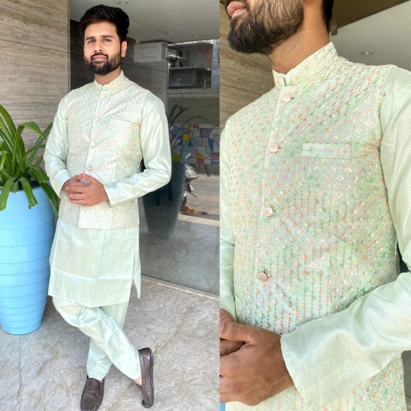 Collection Of Heavy Banglori Silk With Embroidery & Sequance Work Indian Kurta Payjama Sets For Men