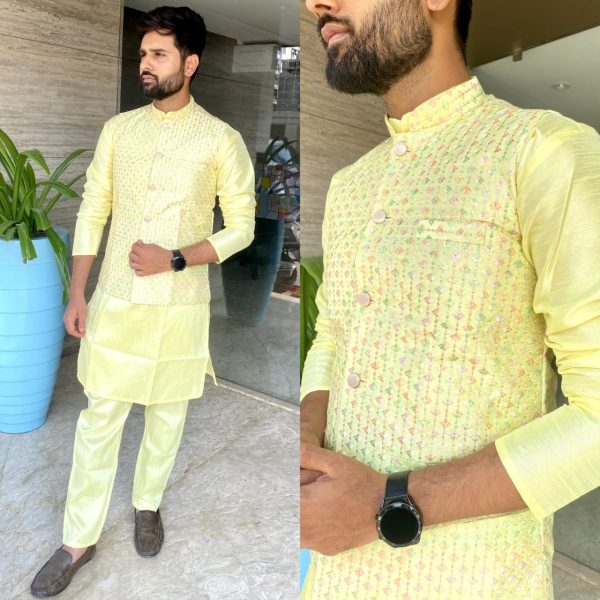 Collection Of Heavy Banglori Silk With Embroidery & Sequance Work Indian Kurta Payjama Sets For Men