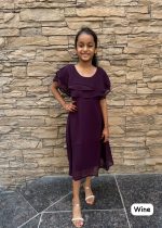 Kid's Party Wear Heavy Bubble Georgette Double Layer Ruffle Neck One Piece For Girls