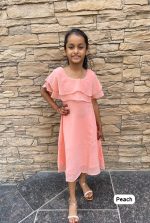 Kid's Party Wear Heavy Bubble Georgette Double Layer Ruffle Neck One Piece For Girls