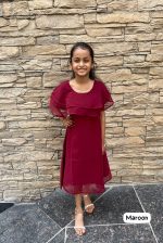 Kid's Party Wear Heavy Bubble Georgette Double Layer Ruffle Neck One Piece For Girls