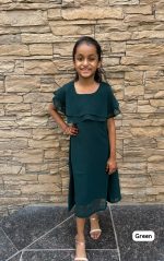 Kid's Party Wear Heavy Bubble Georgette Double Layer Ruffle Neck One Piece For Girls