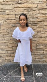 Kid's Party Wear Heavy Bubble Georgette Double Layer Ruffle Neck One Piece For Girls