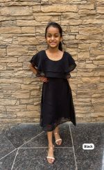 Kid's Party Wear Heavy Bubble Georgette Double Layer Ruffle Neck One Piece For Girls