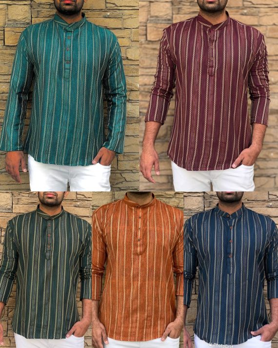 Ethnicrang Men's Regular Wear Pure Cotton Khadi Work Short Kurta