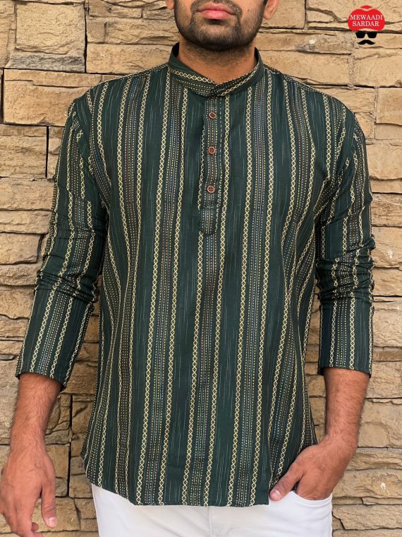 Ethnicrang Men's Regular Wear Pure Cotton Khadi Work Short Kurta