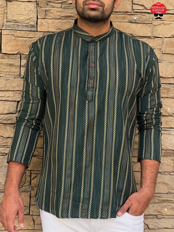 Ethnicrang Men's Regular Wear Pure Cotton Khadi Work Short Kurta
