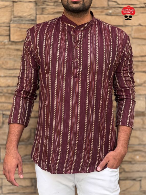 Ethnicrang Men's Regular Wear Pure Cotton Khadi Work Short Kurta