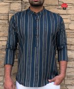 Ethnicrang Men's Regular Wear Pure Cotton Khadi Work Short Kurta