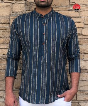 Ethnicrang Men's Regular Wear Pure Cotton Khadi Work Short Kurta