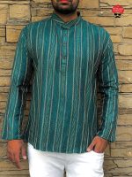 Ethnicrang Men's Regular Wear Pure Cotton Khadi Work Short Kurta