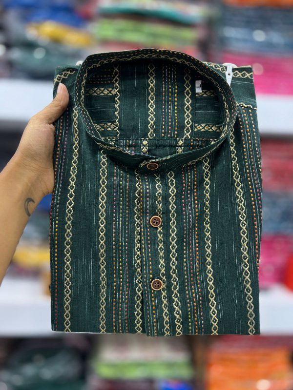 Ethnicrang Men's Regular Wear Pure Cotton Khadi Work Short Kurta