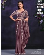 Satin Crepe Silk Stitched Saree With Cord, Sequence And Thread With Stone & Moti Worked Blouse For Parties.