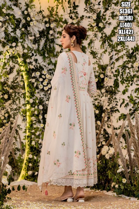 Beautiful Embroidery Worked Neck Designer Summer Wear Cotton Flair Kurti, Pent And Dupatta