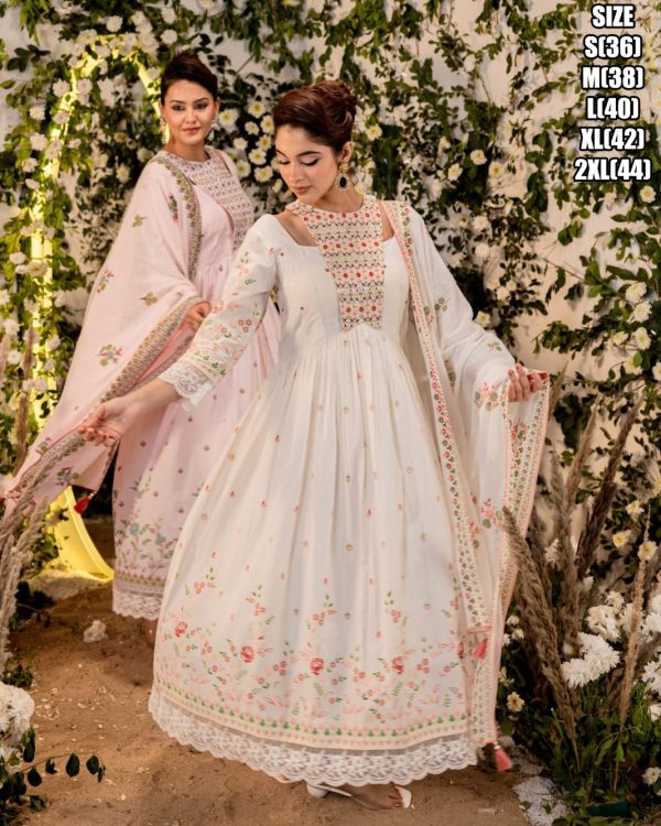 Beautiful Embroidery Worked Neck Designer Summer Wear Cotton Flair Kurti, Pent And Dupatta