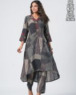 Ethnicrang Dark Grey Cotton Embroidered Worked Women's Up And Down Kurti Set