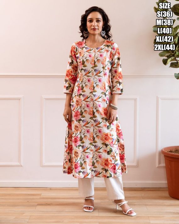 Women's Cotton Printed Straight Kurti With Pent Buy Online