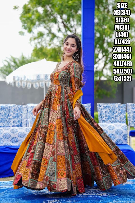 This Stunning Beautiful Digital Printed Ethnic Wear Gown Set Collection
