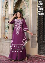 Elevate Summer Style Kurti Collections For Women's Wear Wine Colour Pure Cotton Kurti Plazo Set