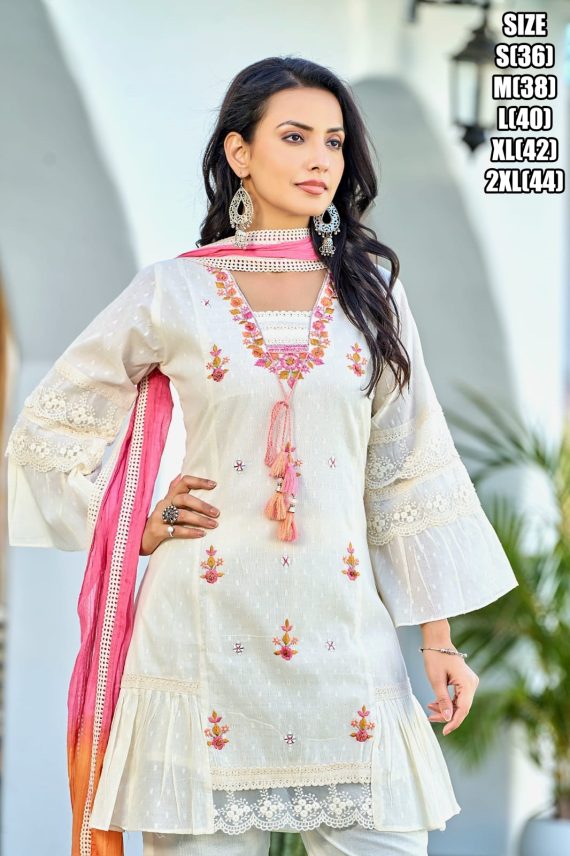Ethnicrang Latest Summer Style Clothing For Women's Wear Cotton Kurti Plazo With Nazmeen Dupatta