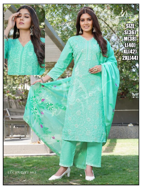 Beautiful Lakhnavi Designs Kurti, Pent With Dupatta For Women's Ethnic Kurti Sets