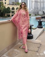 Elegance Party Wear Stitched Linen With Borer Schiffli Work Kurti With Imported Bottom And Printed Dupatta For Women