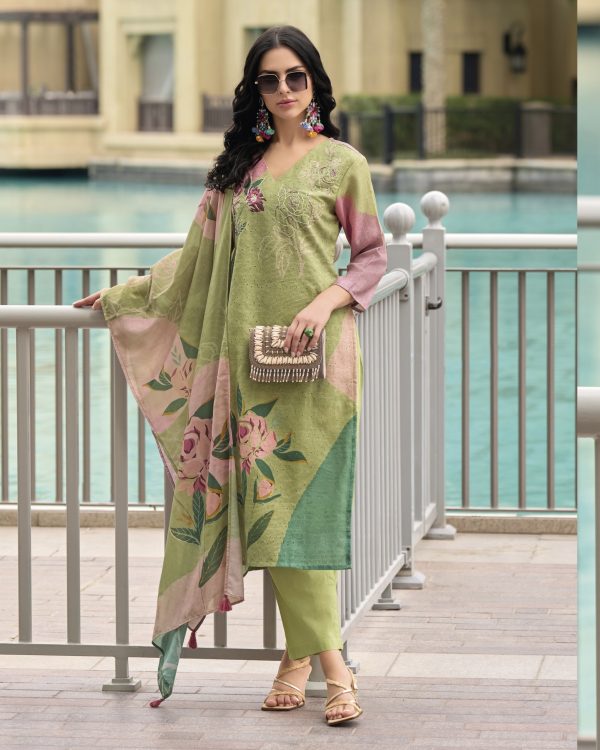 Elegance Party Wear Stitched Linen With Borer Schiffli Work Kurti With Imported Bottom And Printed Dupatta For Women
