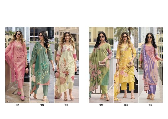 Elegance Party Wear Stitched Linen With Borer Schiffli Work Kurti With Imported Bottom And Printed Dupatta For Women