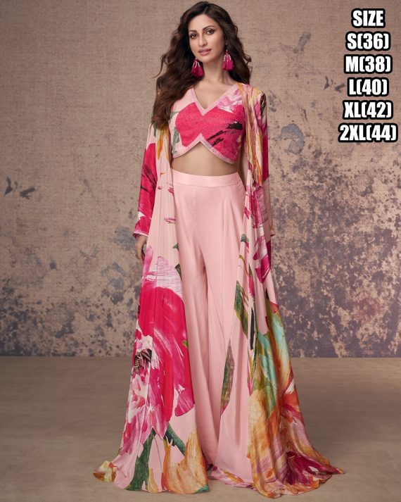 Perfact For Trendy And Amazing Functional Wear Pure French Crepe Silk Embroidered Shrug Set