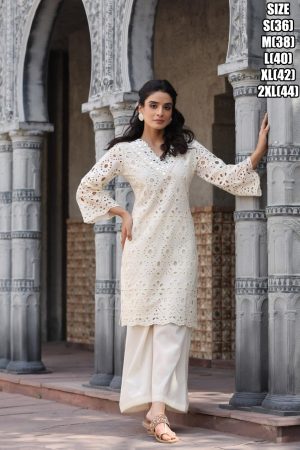 Latest Stylish Summer Dresses For Festive Wear White Pure Cotton Fancy Kurti With Pent