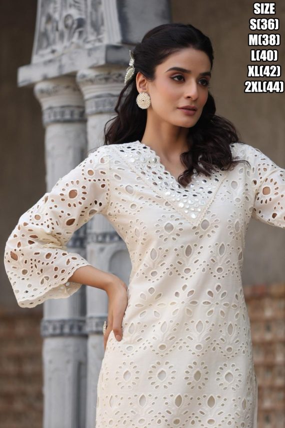 Latest Stylish Summer Dresses For Festive Wear White Pure Cotton Fancy Kurti With Pent