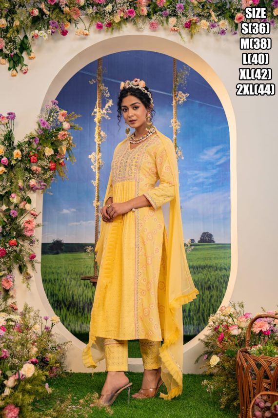 Summer Vibes Women's Collection For Occasional Wear Designer Yellow Cotton Kurti Pent Set For Women
