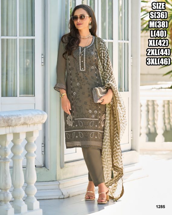 Stitched Soft Organza Kurti and Silk Pant Set with Beautiful Embroidery Paired with a Gorgeous Organza Dupatta