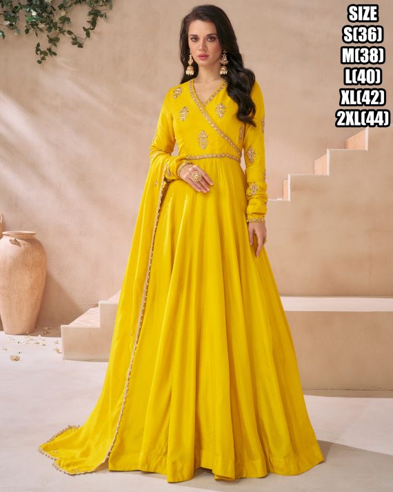 Women's Designer Premium Silk Stitched Gown With Dupatta Set For Party, Wedding Ethnic & Evening