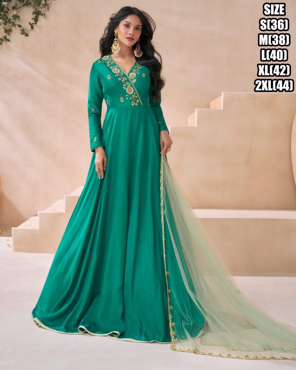 Women's Designer Premium Silk Stitched Gown With Dupatta Set For Party, Wedding Ethnic & Evening