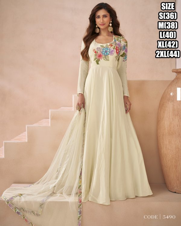 Women's Designer Premium Silk Stitched Gown With Dupatta Set For Party, Wedding Ethnic & Evening