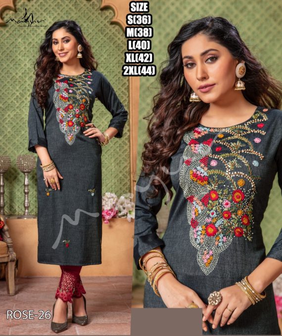 Liva Rayon With Pure Hand Work New Designer Stright Kurtis Collection