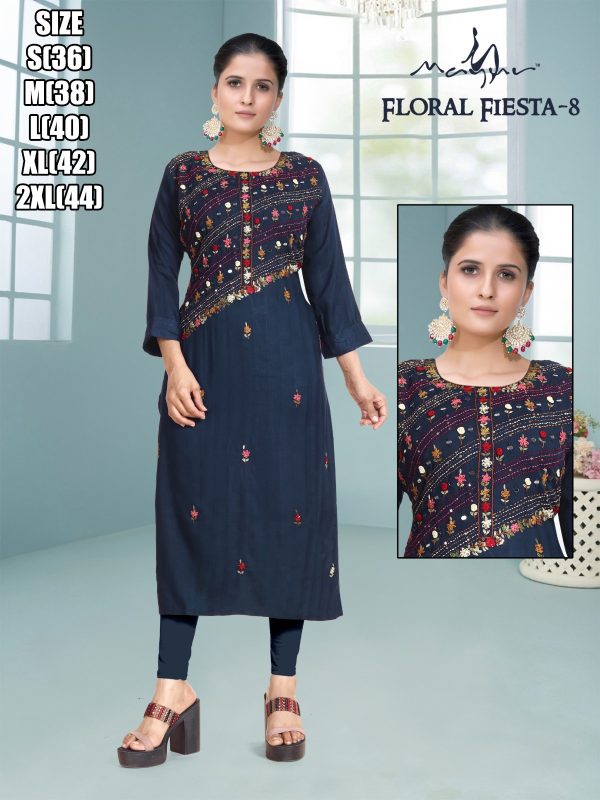 Liva Rayon With Pure Hand Work New Designer Stright Kurtis Collection