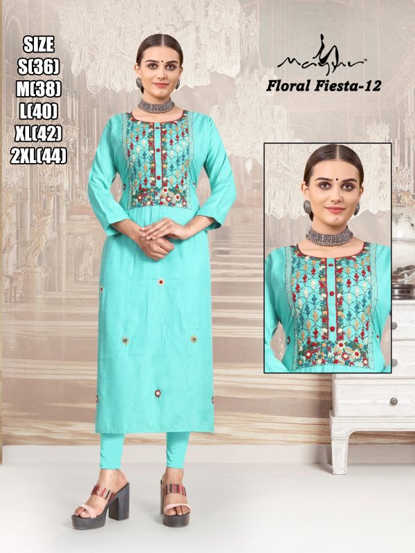 Liva Rayon With Pure Hand Work New Designer Stright Kurtis Collection