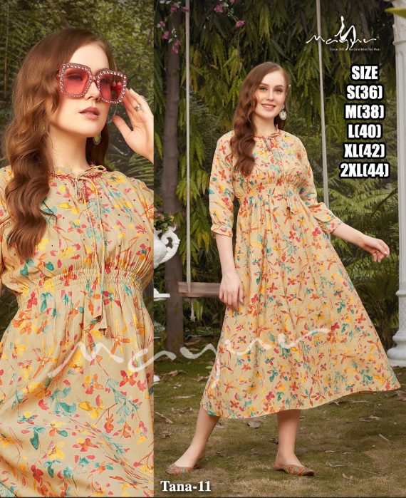 Elegance Party Wear Casual Dresses For Women's Premium Modal Printed With Hand Worked Anarkali Kurtis