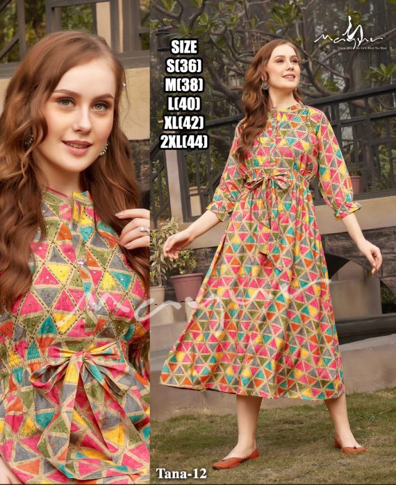 Elegance Party Wear Casual Dresses For Women's Premium Modal Printed With Hand Worked Anarkali Kurtis