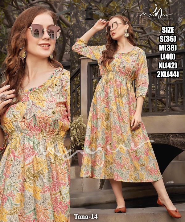 Elegance Party Wear Casual Dresses For Women's Premium Modal Printed With Hand Worked Anarkali Kurtis