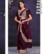 Satin Crepe Silk Stitched Saree With Cord, Sequence And Thread With Stone & Moti Worked Blouse For Parties.