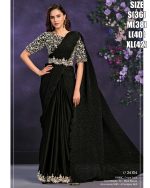 Satin Crepe Silk Stitched Saree With Cord, Sequence And Thread With Stone & Moti Worked Blouse For Parties.