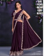 Satin Crepe Silk Stitched Saree With Cord, Sequence And Thread With Stone & Moti Worked Blouse For Parties.