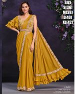 Satin Crepe Silk Stitched Saree With Cord, Sequence And Thread With Stone & Moti Worked Blouse For Parties.