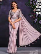 Satin Crepe Silk Stitched Saree With Cord, Sequence And Thread With Stone & Moti Worked Blouse For Parties.