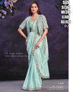 Satin Crepe Silk Stitched Saree With Cord, Sequence And Thread With Stone & Moti Worked Blouse For Parties.