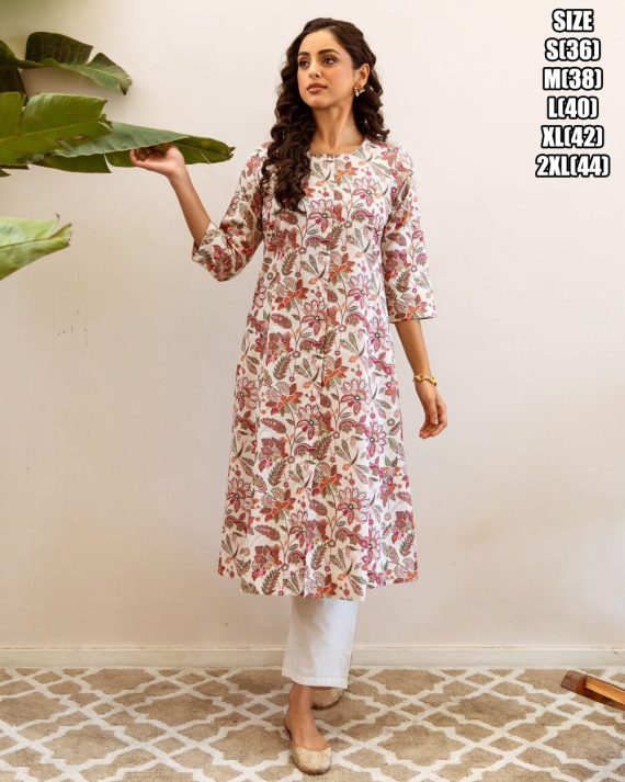 Women's Cotton Printed Straight Kurti With Pent Buy Online